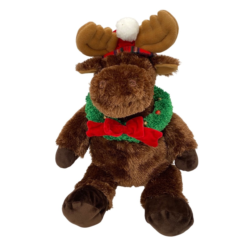 GUND Christmas Moose Plush Large Holiday Festive 18" Plush Red Plaid Hat Wreath‎